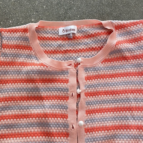 8 Birdies cropped pastel stripped short sleeve cardigan with pearl button detail - Picture 2 of 3